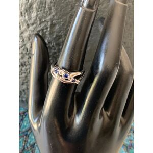 Vintage Royal Blue and Clear CZ Silver Twist Ring, Unmarked